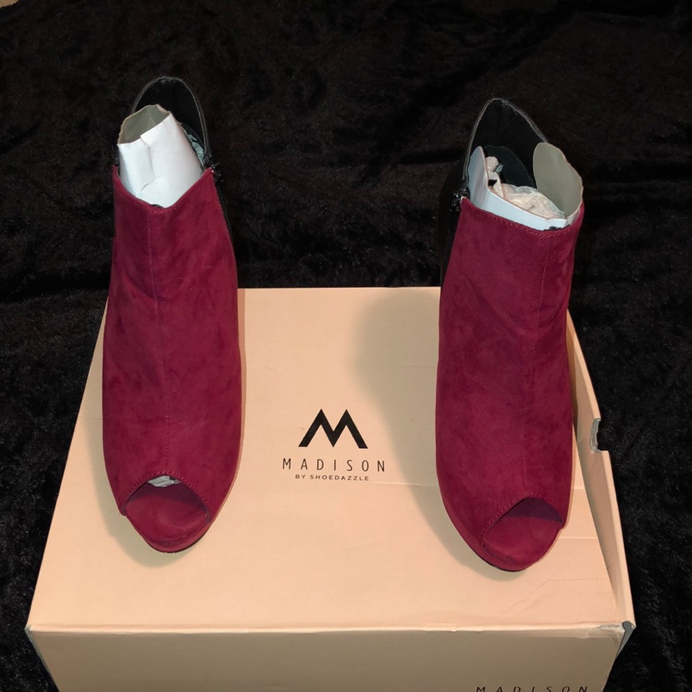 Wine red & black two toned stiletto open boot